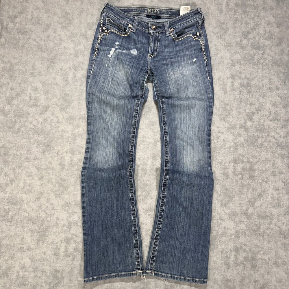 Ariat Denim Embroidered Studded Low Rise Bootcut Jeans Turquoise Wms 29 Western